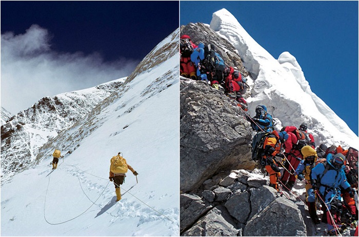 Все хотят подняться на вершину мира, но с каждым шагом продвижение выше становиться все тяжелее и тяжелее, здесь альпинисты, начинают сбиваться в очереди.