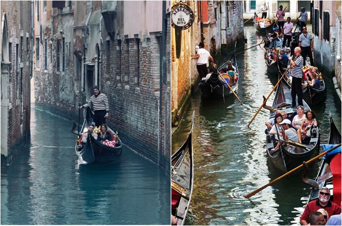 Туристические места Венеции очень многолюдны.