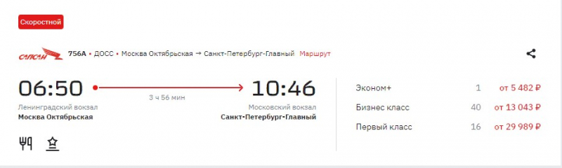 Билеты на «Сапсаны» Москва – Санкт-Петербург на 23 февраля уже в дефиците