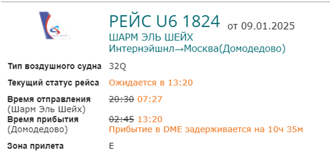 Туристы прилетят в Москву из Египта с 10-часовым опозданием