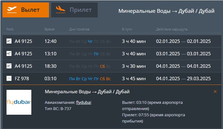 Аэропорт Минвод не подтвердил возобновление рейсов flydubai в ОАЭ с 3 января